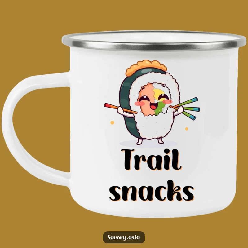 Funny Sushi Juggling Camping Mug - Giggling Roll Character Outdoor Foodie Gift