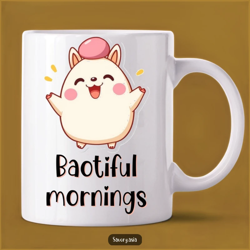 Funny Bao Bun Cheer Mug - Happy Character Fluffy Top Celebration Gift