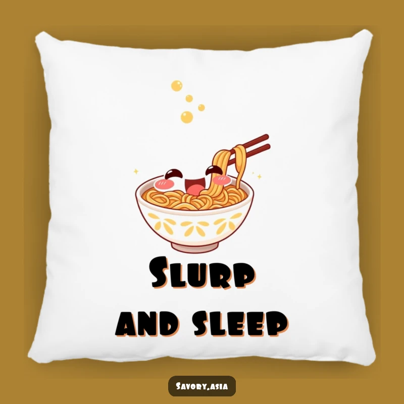 Funny Ramen Slurp Pillow - Excited Bowl Character Cozy Noodle Comfort Gift