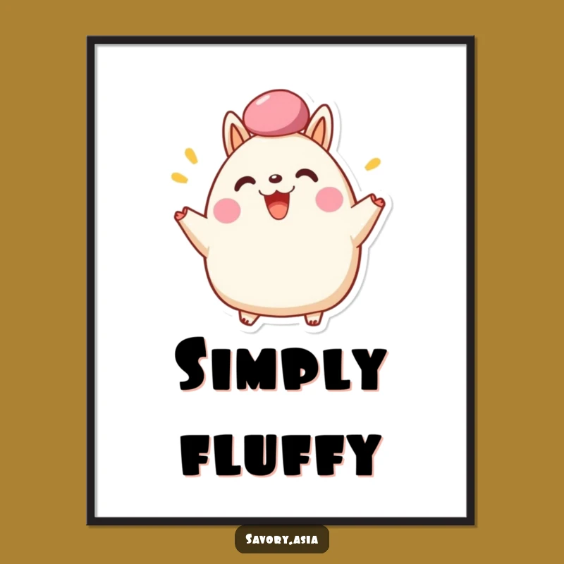 Funny Bao Bun Cheer Digital Art Print - Happy Fluffy Top Wall Decor Gift