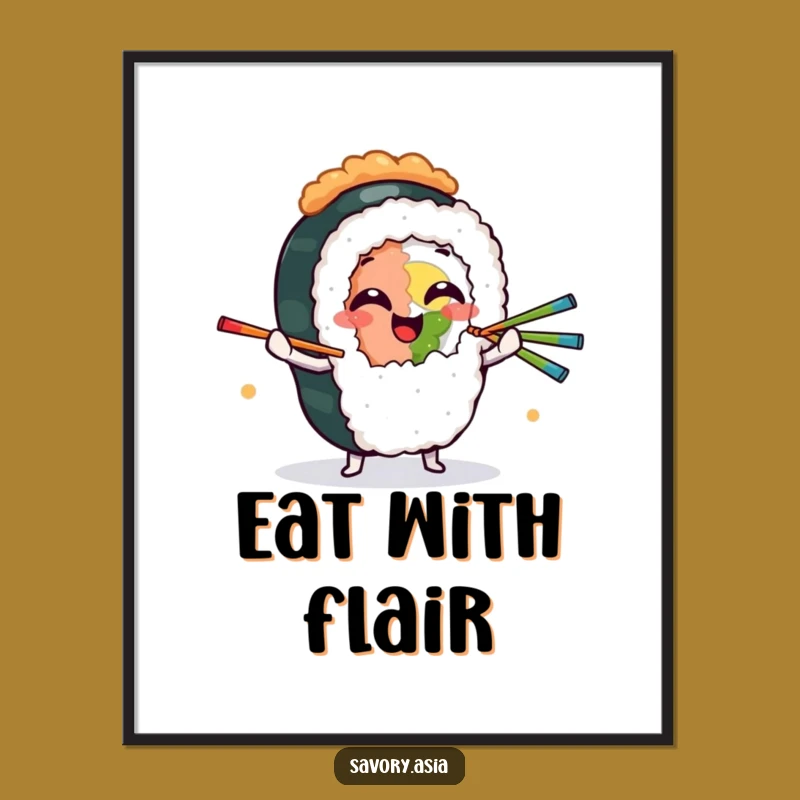 Funny Sushi Juggling Poster - Giggling Roll Character Wall Art Gift Idea