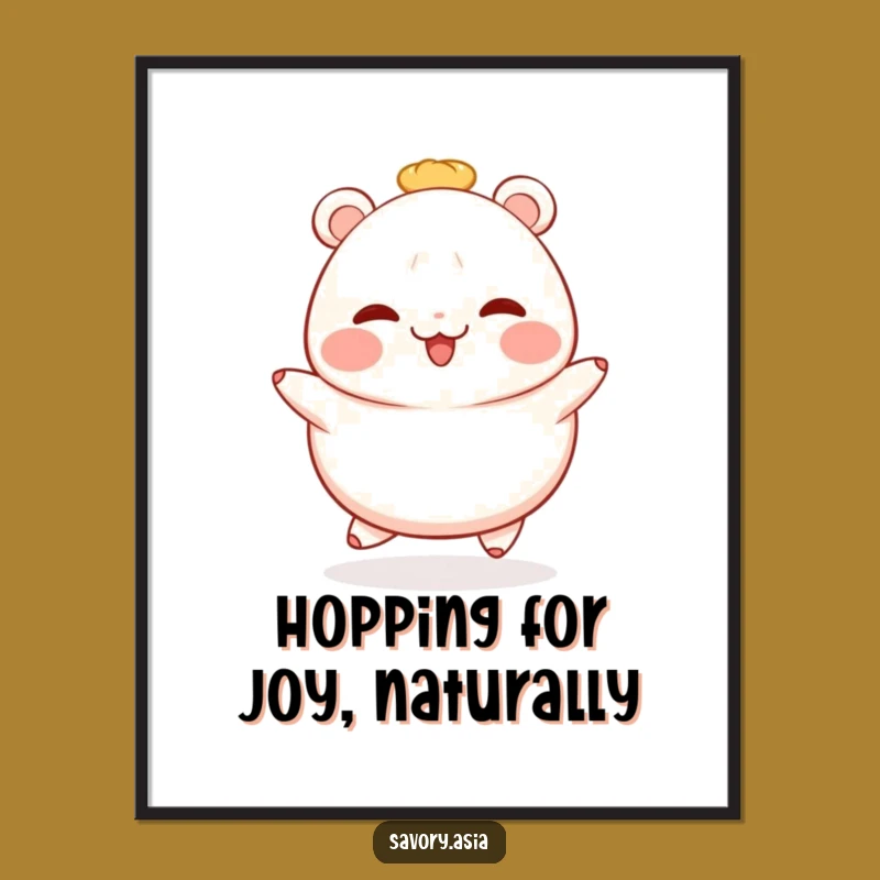 Free Printable Wall Art: Cheerful Hopping Bao Bun, Cute Downloadable Kitchen Decor