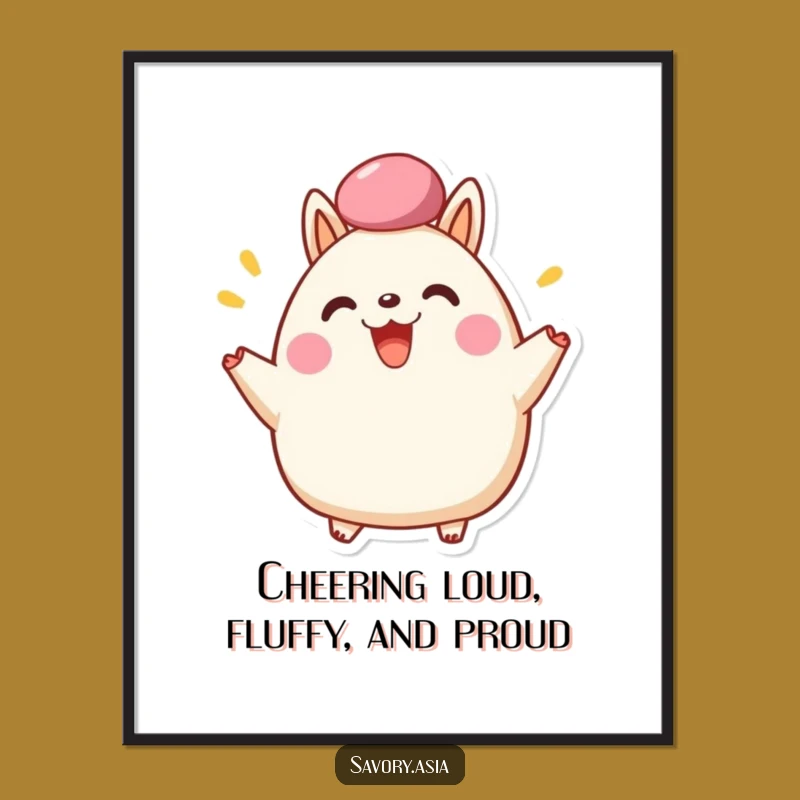 Free Printable Wall Art: Happy Bao Bun Cheering, Fun Downloadable Foodie Decor