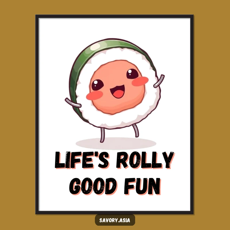 Funny Free Printable Wall Art: Cartwheeling Sushi, Humorous Downloadable Foodie Decor