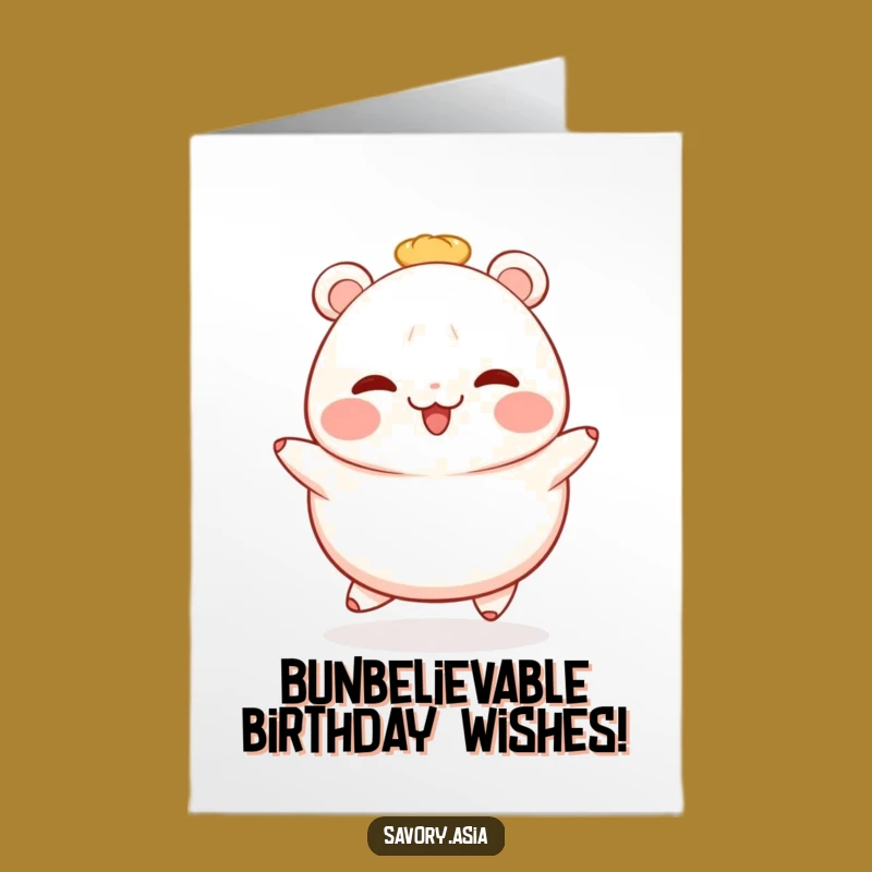Free Printable Birthday Card: Hopping Bao Bun, Cheerful Downloadable Celebration Gift