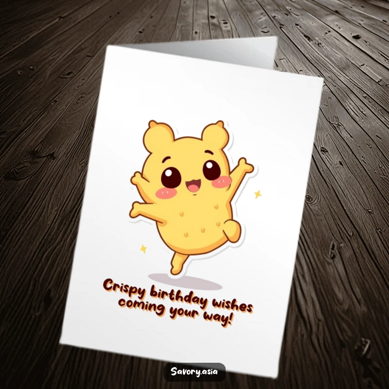 Funny Free Printable Birthday Card: A cheerful tempura piece doing a playful somersault, celebrating a birthday.
