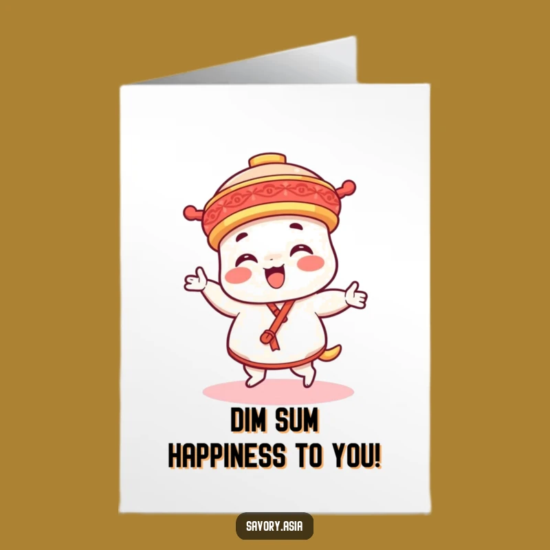 Free Printable Dim Sum Birthday Card: Funny Dancing Foodie Gift for Friends