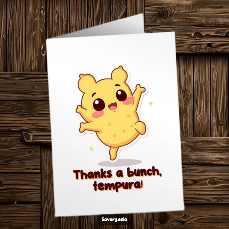 Funny Free Printable Thank You Card: A happy tempura piece doing a somersault to show sincere thanks.